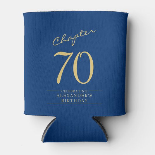 70e verjaardag Blauw Goud Foto Sjabloon Blikjeskoeler (Voorkant)