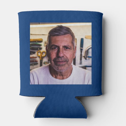 70e verjaardag Blauw Goud Foto Sjabloon Blikjeskoeler (Achterkant)