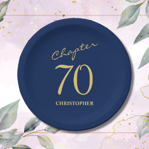 70e verjaardag Blauw Goud Hoofdstuk 70 Papieren Bordje