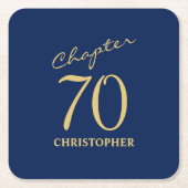 70e verjaardag blauw goud kartonnen onderzetters (Voorkant)