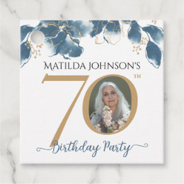 70e verjaardag Blauw Goud Moderne Bloemen Aangepas Bedankjes Labels