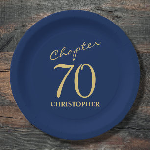 70e verjaardag blauw goud papieren bordje