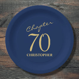 70e verjaardag blauw goud papieren bordje