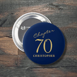 70e verjaardag blauw goud ronde button 5,7 cm