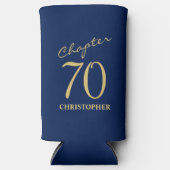 70e verjaardag blauw goud seltzer blikjeskoeler (Voorkant)