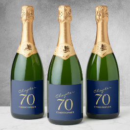 70e verjaardag blauw goud sparkling wijnetiket