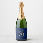 70e verjaardag blauw goud sparkling wijnetiket (Voorkant)