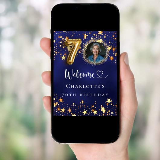 70e Verjaardag blauw goud sterren foto welkom Poster