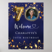 70e Verjaardag blauw goud sterren foto welkom Poster (Voorkant)