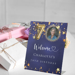 70e Verjaardag blauw goud sterren foto welkom Reclamebord Met Voetstuk