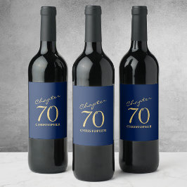 70e verjaardag blauw goud wijn etiket