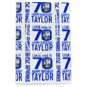 70e verjaardag blauw kijk 70 douanefoto naam medium cadeauzakje (Voorkant)