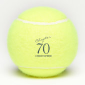 70e verjaardag Blauw Script Tennisballen (Achterkant)