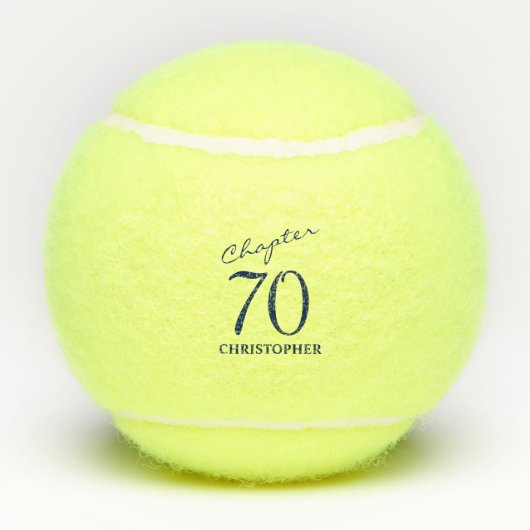 70e verjaardag Blauw Script Tennisballen (Achterkant)