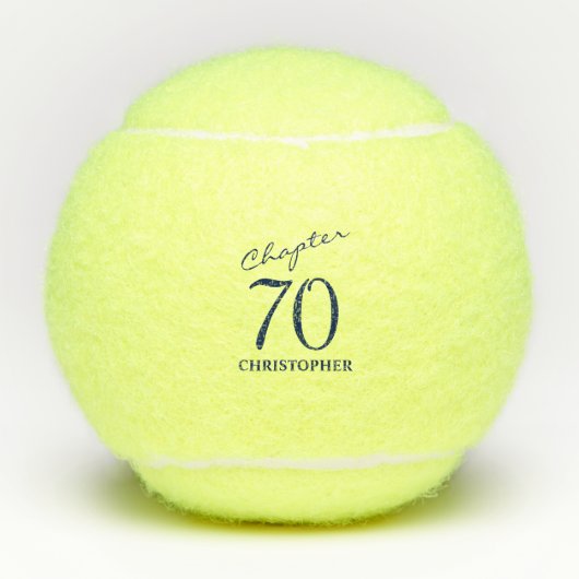 70e verjaardag Blauw Script Tennisballen (Voorkant)