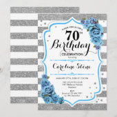 70e verjaardag - Blauw Zilver Wit Strepen Kaart (Voorkant / Achterkant)