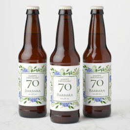 70e verjaardag Blauwe Hortensia's Bier Etiket