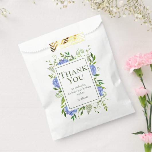 70e verjaardag blauwe hortensia's dank u bedankzakje (Gezegeld)