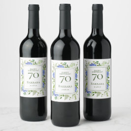 70e verjaardag Blauwe Hortensia's Wijn Etiket