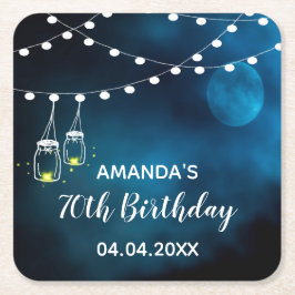 70e verjaardag blauwe maan lichtslingers naam kartonnen onderzetters
