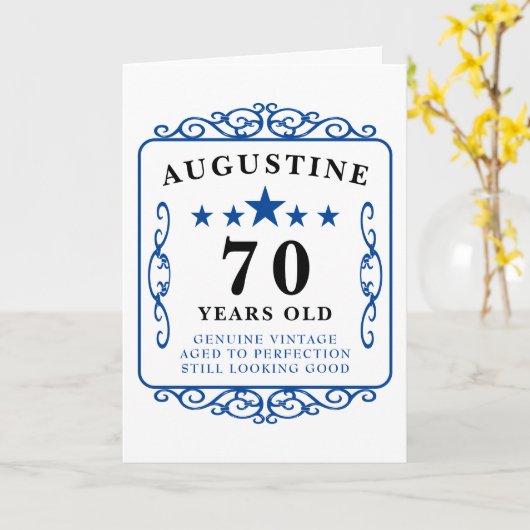 70e verjaardag Blauwe Manly Elegant Card Kaart (Gele Bloem)