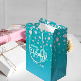 70e verjaardag blauwgroen blauwe naam diamanten medium cadeauzakje