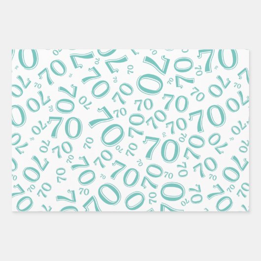 70e verjaardag Blauwgroen en wit nummerpatroon 70 Inpakpapier Vel (Voorkant 3)