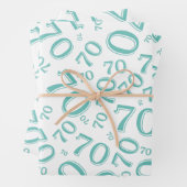 70e verjaardag Blauwgroen en wit nummerpatroon 70 Inpakpapier Vel (In situ)