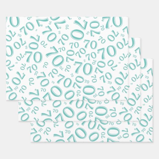 70e verjaardag Blauwgroen en wit nummerpatroon 70 Inpakpapier Vel (Set)