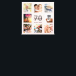 70e verjaardag bloedig roos gouden naam foto colla canvas afdruk<br><div class="desc">Een unieke 70e verjaardagsgeschenk of -hoed, die haar leven viert met een collage van 8 van je foto's. Voeg afbeeldingen van haar familie, vrienden, huisdieren, hobbies of droomreisbestemming toe. Pas een naam, leeftijd 70 en een datum aan en voeg deze toe. Grijze en zwarte gekleurde letters. Een goudkleurige achtergrond van...</div>