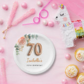 70e verjaardag bloem roos goud eucalyptusmonogram papieren bordje (Feest)