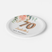 70e verjaardag bloem roos goud eucalyptusmonogram papieren bordje (Gekanteld)