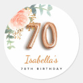 70e verjaardag bloem roos goud eucalyptusmonogram ronde sticker (Voorkant)
