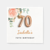 70e verjaardag bloem roos goud eucalyptusmonogram servet (Voorkant)