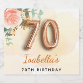 70e verjaardag bloem roos goud eucalyptusmonogram sparkling wijnetiket (Enkel label)