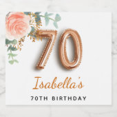 70e verjaardag bloem roos goud eucalyptusmonogram sparkling wijnetiket (Enkel label)