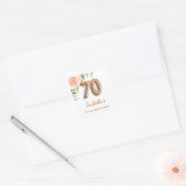 70e verjaardag bloem roos goud eucalyptusmonogram vierkante sticker (Envelop)