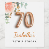70e verjaardag bloem roos goud eucalyptusmonogram wijn etiket (Enkel label)