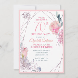 70e verjaardag Bloemen Blush Roos Waterverf Party Kaart