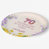 70e verjaardag Bloemen Modern 70 jaar feest elegan Papieren Bordje (Gekanteld)