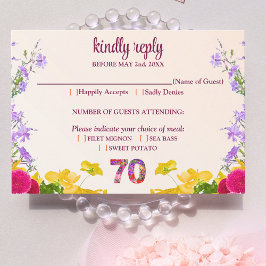 70e verjaardag Bloemen Modern 70 jaar feest elegan RSVP Kaartje