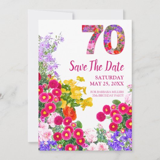 70e verjaardag bloemenmodern Save The Date Kaart (Voorkant)