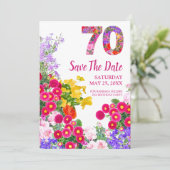 70e verjaardag bloemenmodern Save The Date Kaart (Staand voorkant)
