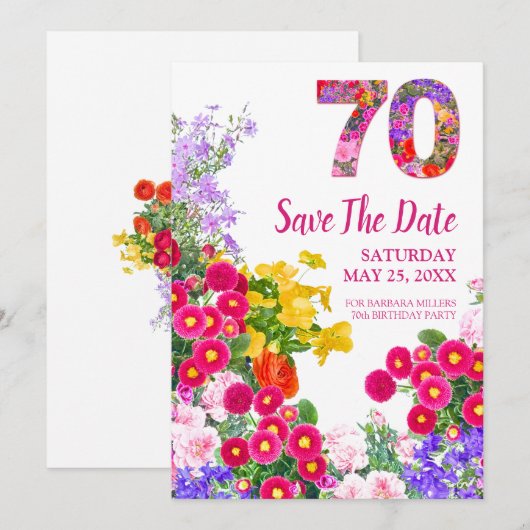 70e verjaardag bloemenmodern Save The Date Kaart (Voorkant / Achterkant)