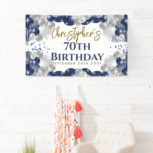 70e verjaardag Blue Balloons Party Welkom Spandoek (Insitu)