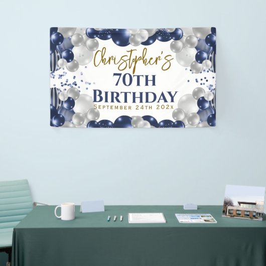 70e verjaardag Blue Balloons Party Welkom Spandoek (Beurs)