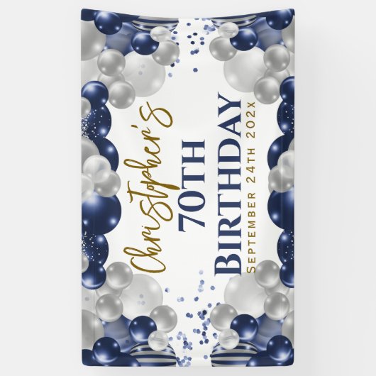 70e verjaardag Blue Balloons Party Welkom Spandoek (Verticaal)