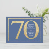 70e verjaardag Blue en Gold Glitter Kaart (Staand voorkant)
