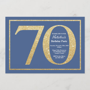 70e verjaardag Blue en Gold Glitter Kaart