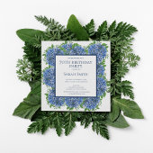 70e verjaardag Blue Hydrangeas Waterverf Party Inv Kaart